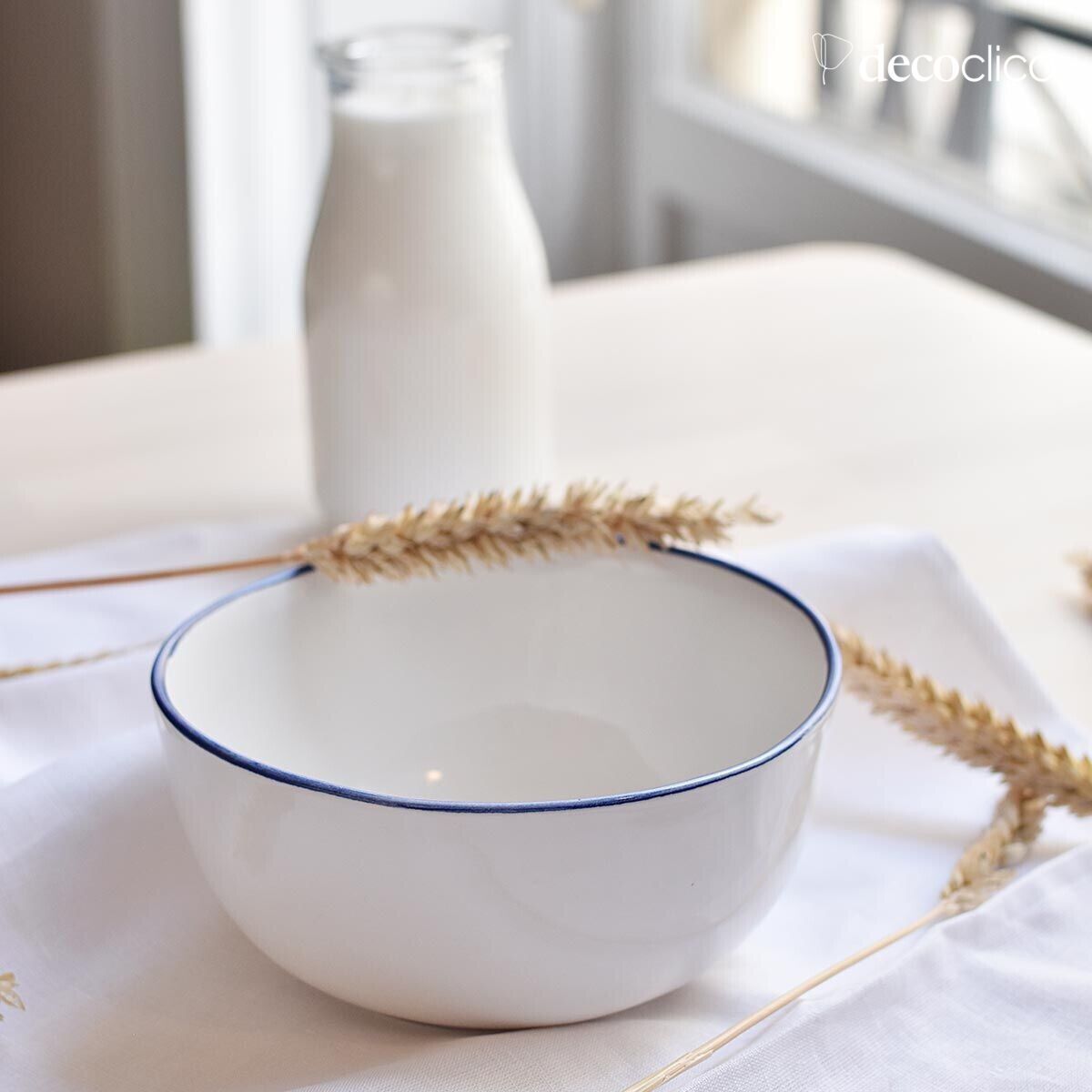 Set of 4 white ceramic bowls with blue edging Baltique