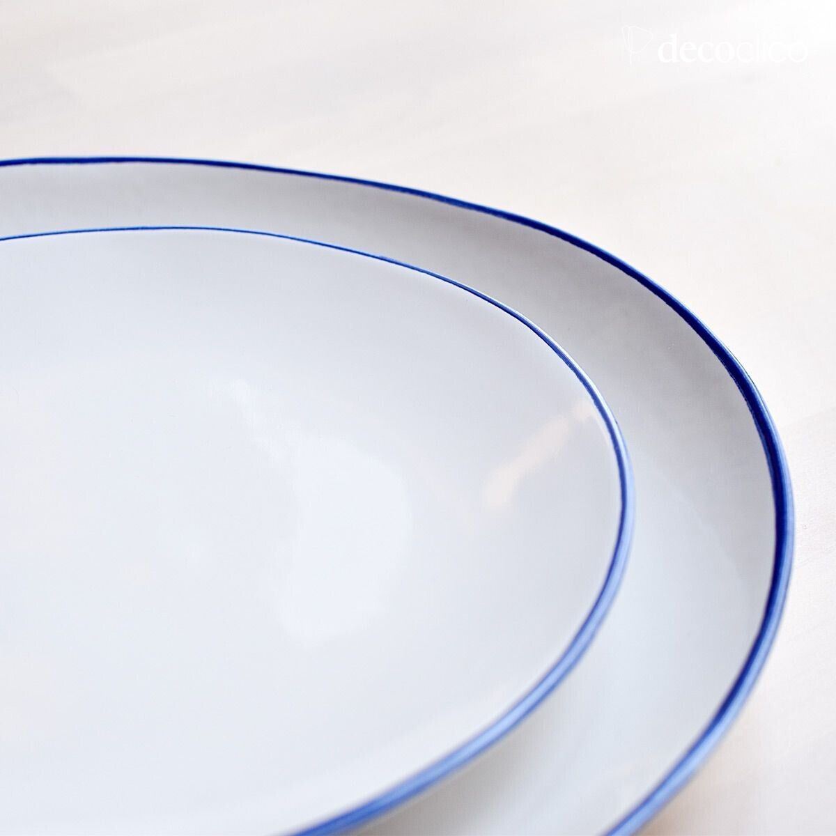 Set of 4 white ceramic dinner plates with blue border Baltique