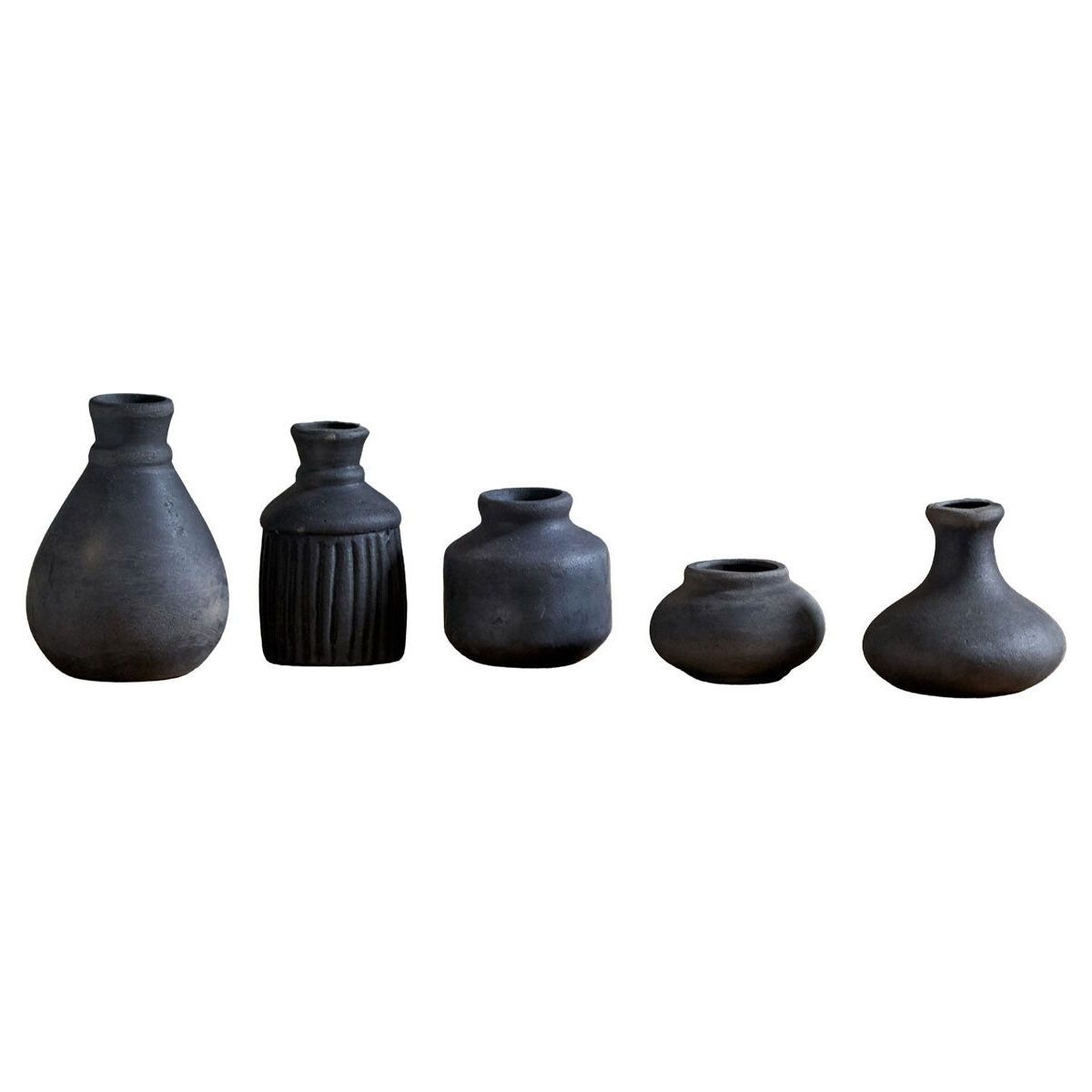 Set of 5 handmade black terracotta bud vases Petra