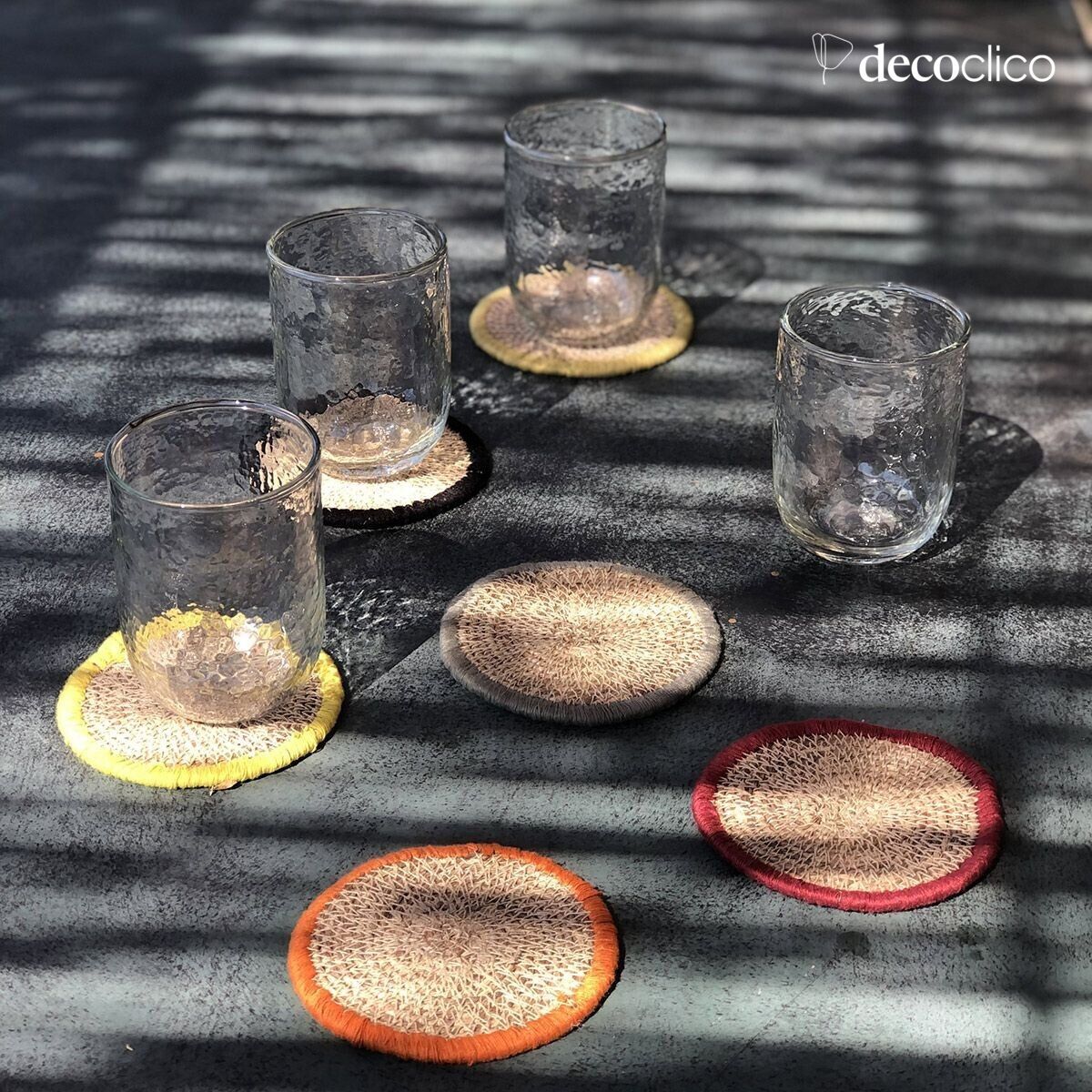 Set of 6 seagrass coasters with colored border Bayadère