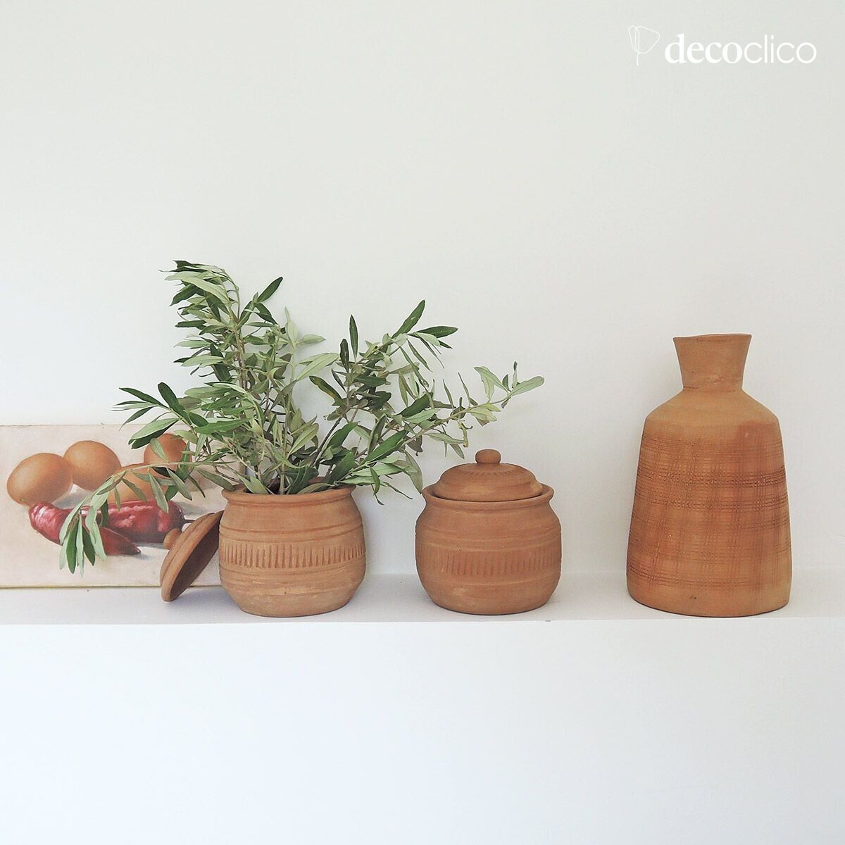 Set van 2 handgemaakte terracotta potten met deksels Petra