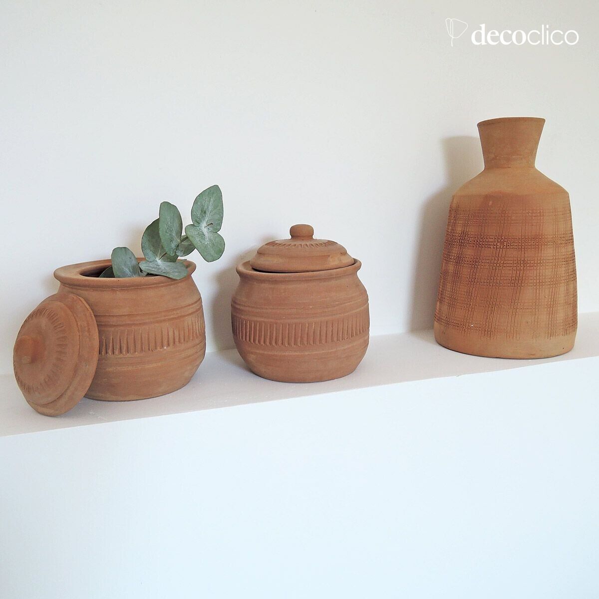 Set van 2 handgemaakte terracotta potten met deksels Petra