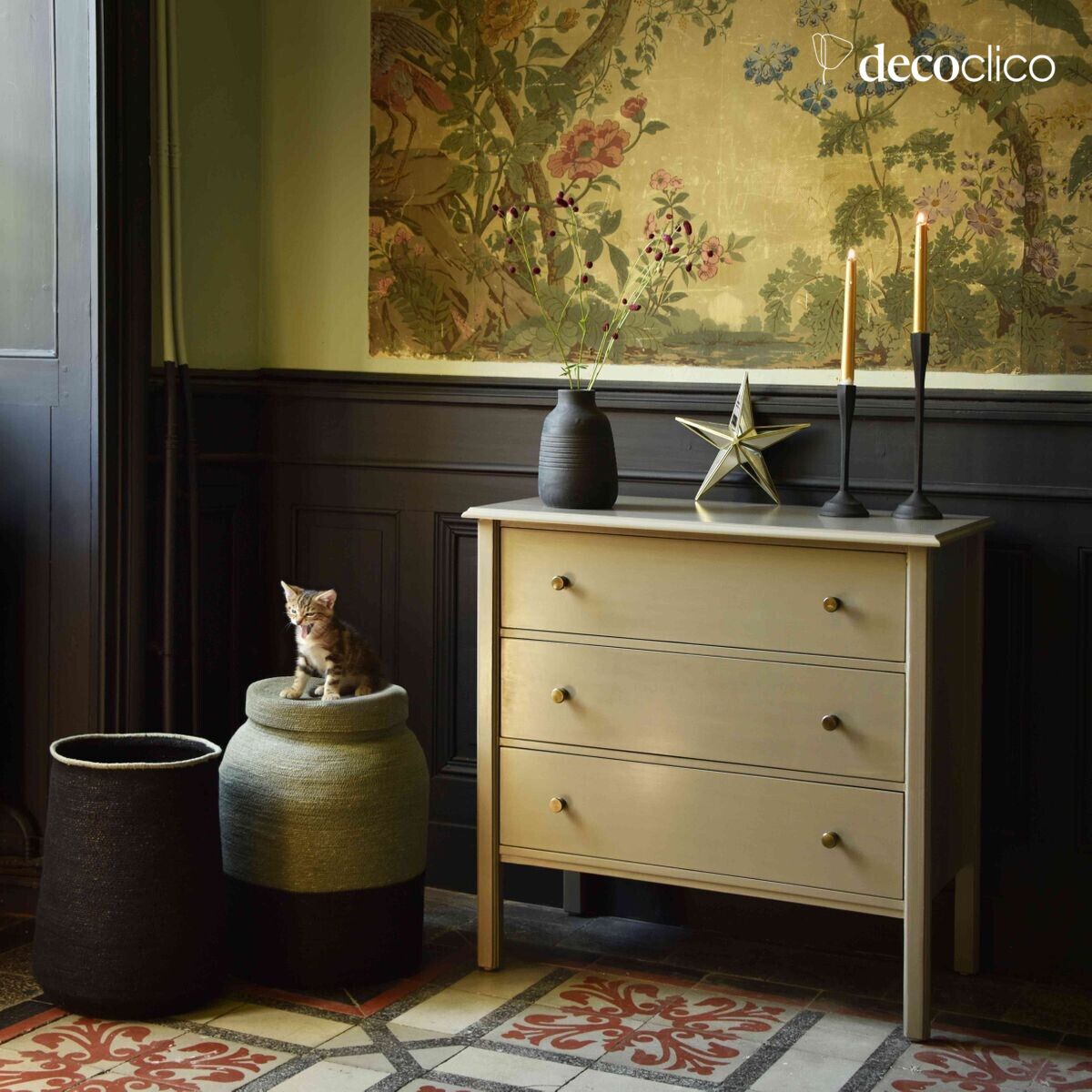 Set van 2 zwart metalen kandelaars H23 cm en H32 cm Tosca