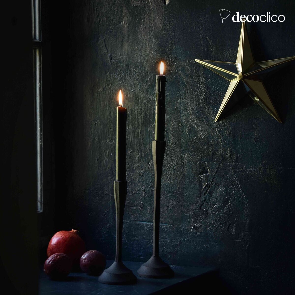 Set van 2 zwart metalen kandelaars H23 cm en H32 cm Tosca