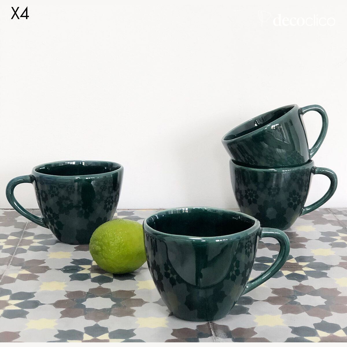 Set van 4 Engelse groene keramische mokken Lagune