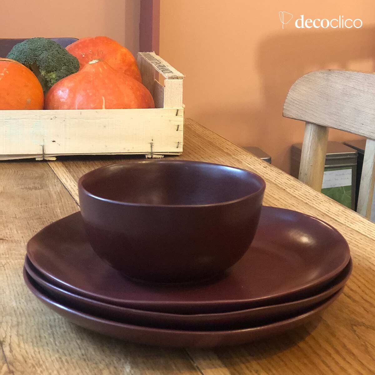 Set van 4 terracotta keramische dinerborden Fjord