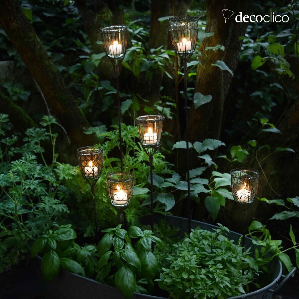 Set van 6 antieke metalen plantenbakken