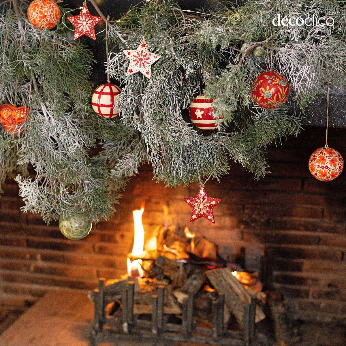 Set van 6 kerststerren van papier-maché om op te hangen met een ontwerp Flocon