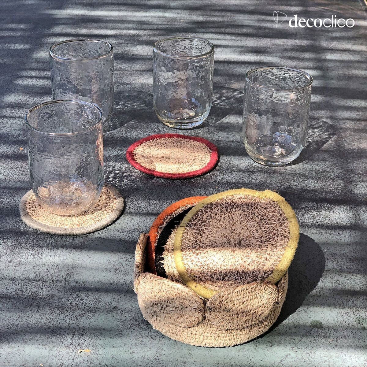 Set van 6 zeevruchten onderzetters met gekleurde randen Bayadère