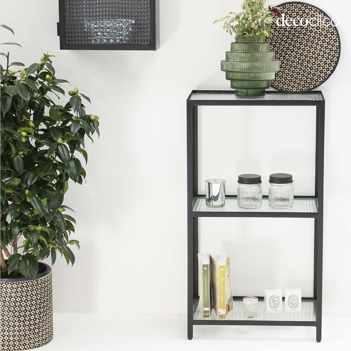 Shelf bookcase to be placed, black metal, glass shelves Nevada