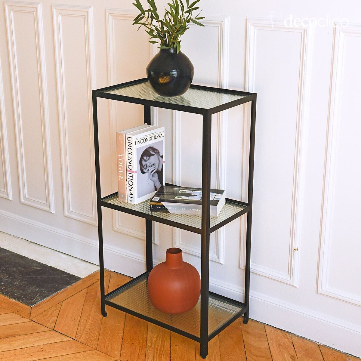 Shelf bookcase to be placed, black metal, glass shelves Nevada