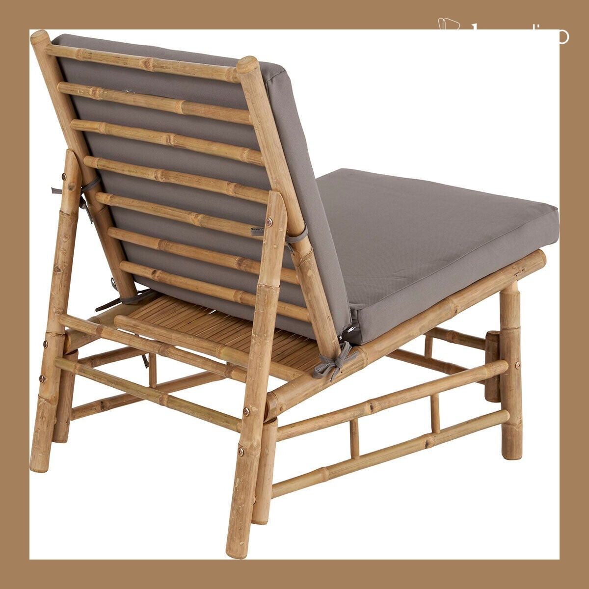 Sillón bajo de salón de bambú natural con cojín gris para exteriores Taman