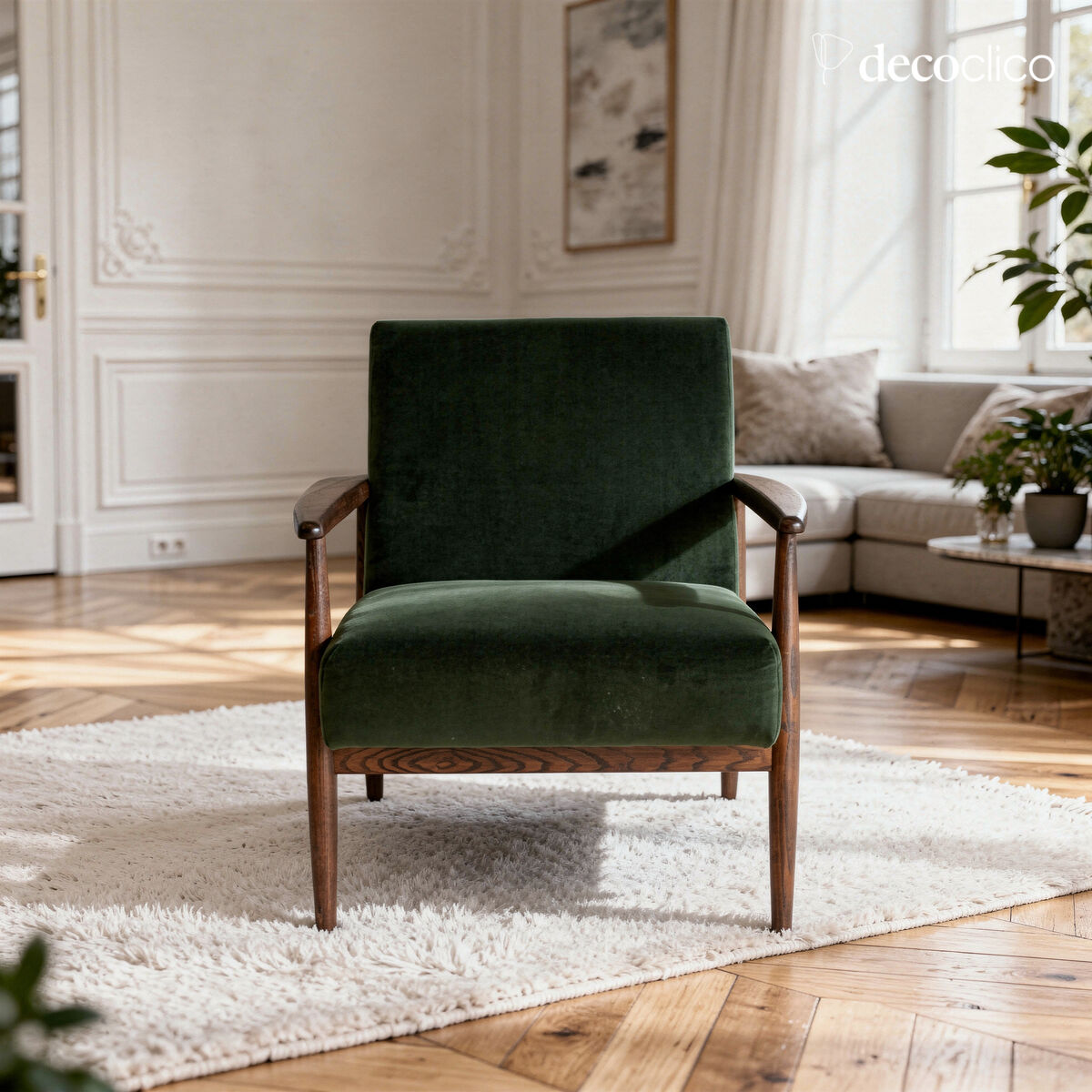 Sillón de fresno y terciopelo verde