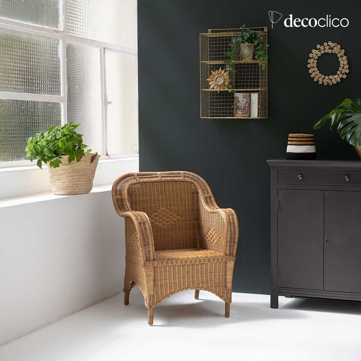 Sillón de ratán natural con reposabrazos y asiento trenzado Cabourg