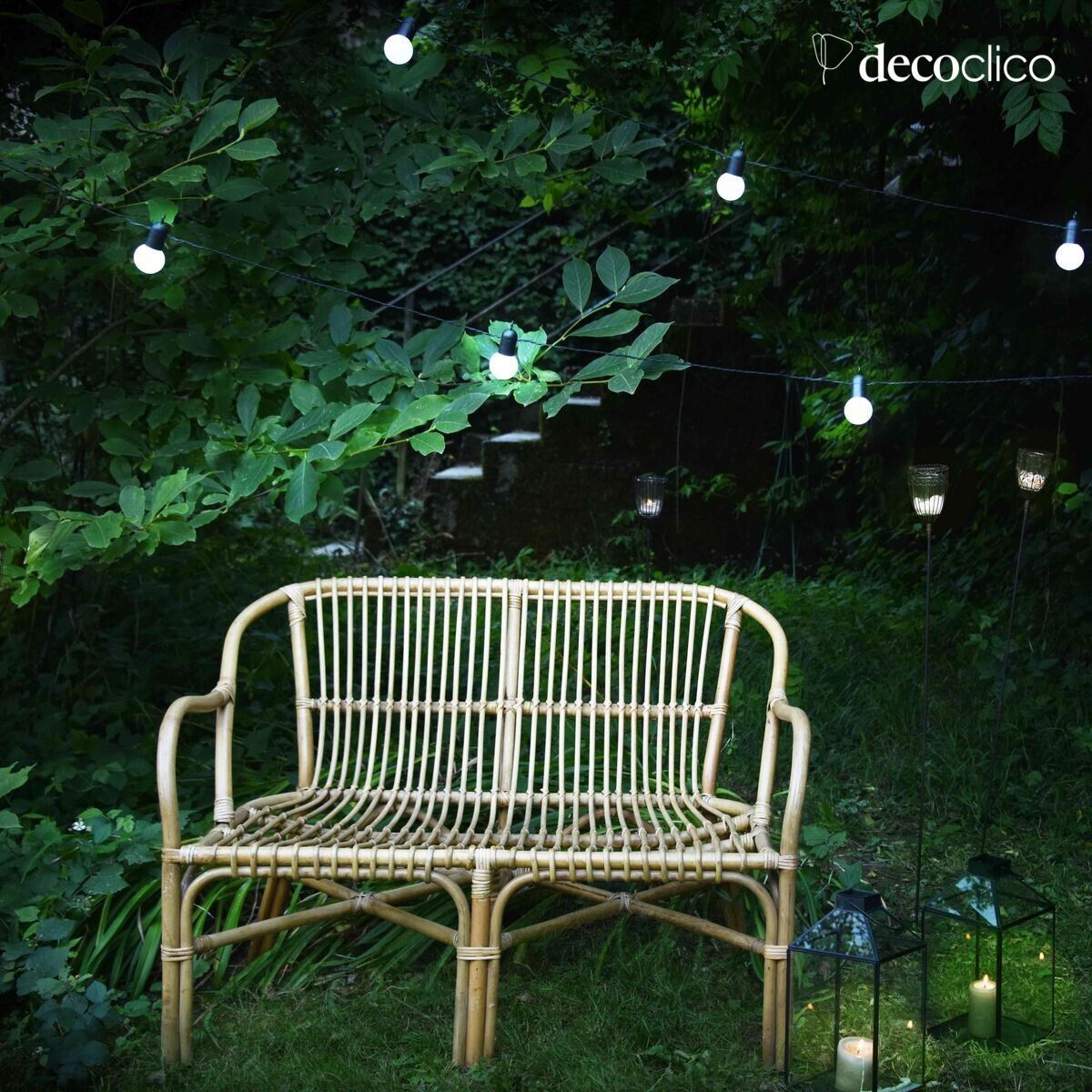 Sitzbank aus Naturrattan mit Armlehnen Pavone