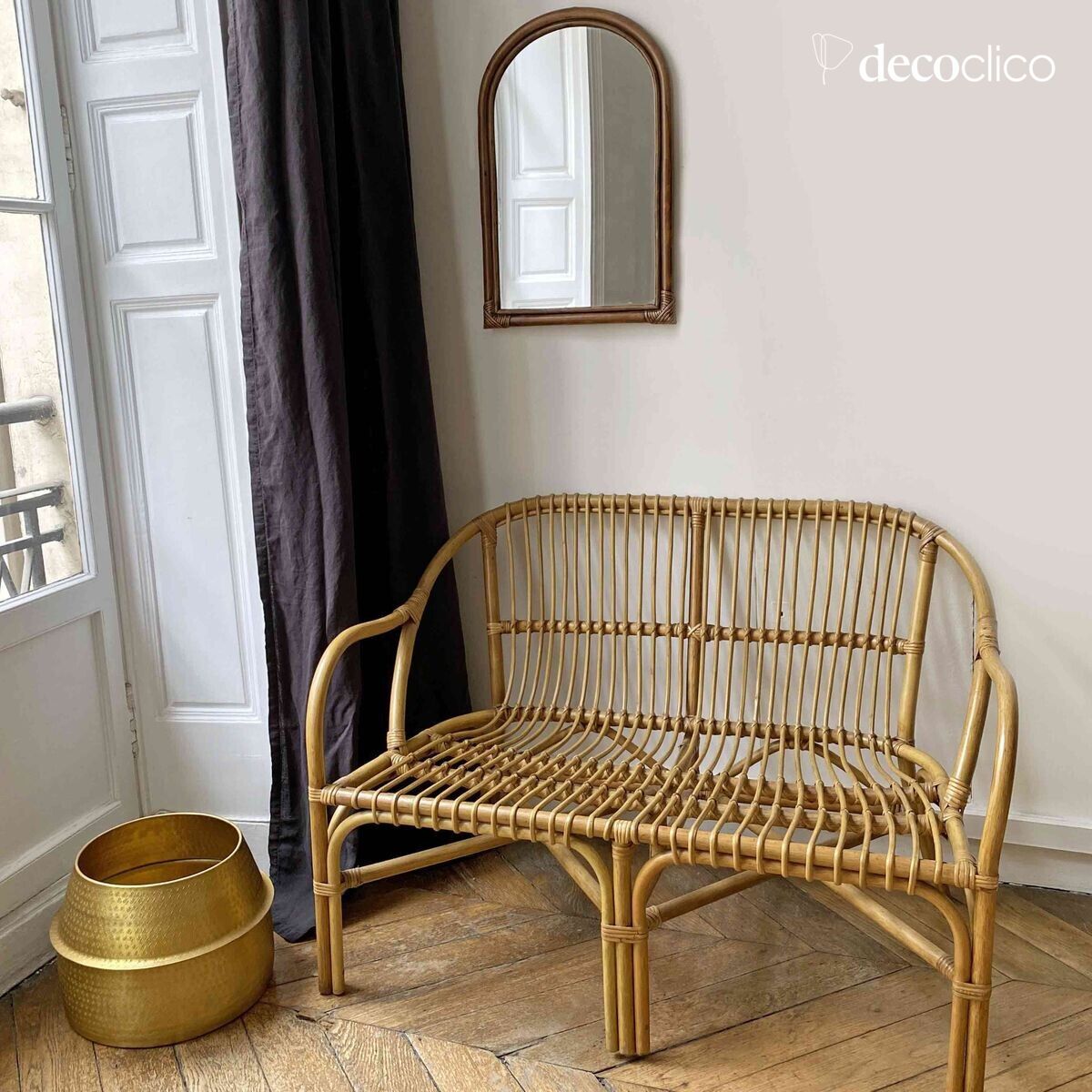 Sitzbank aus Naturrattan mit Armlehnen Pavone