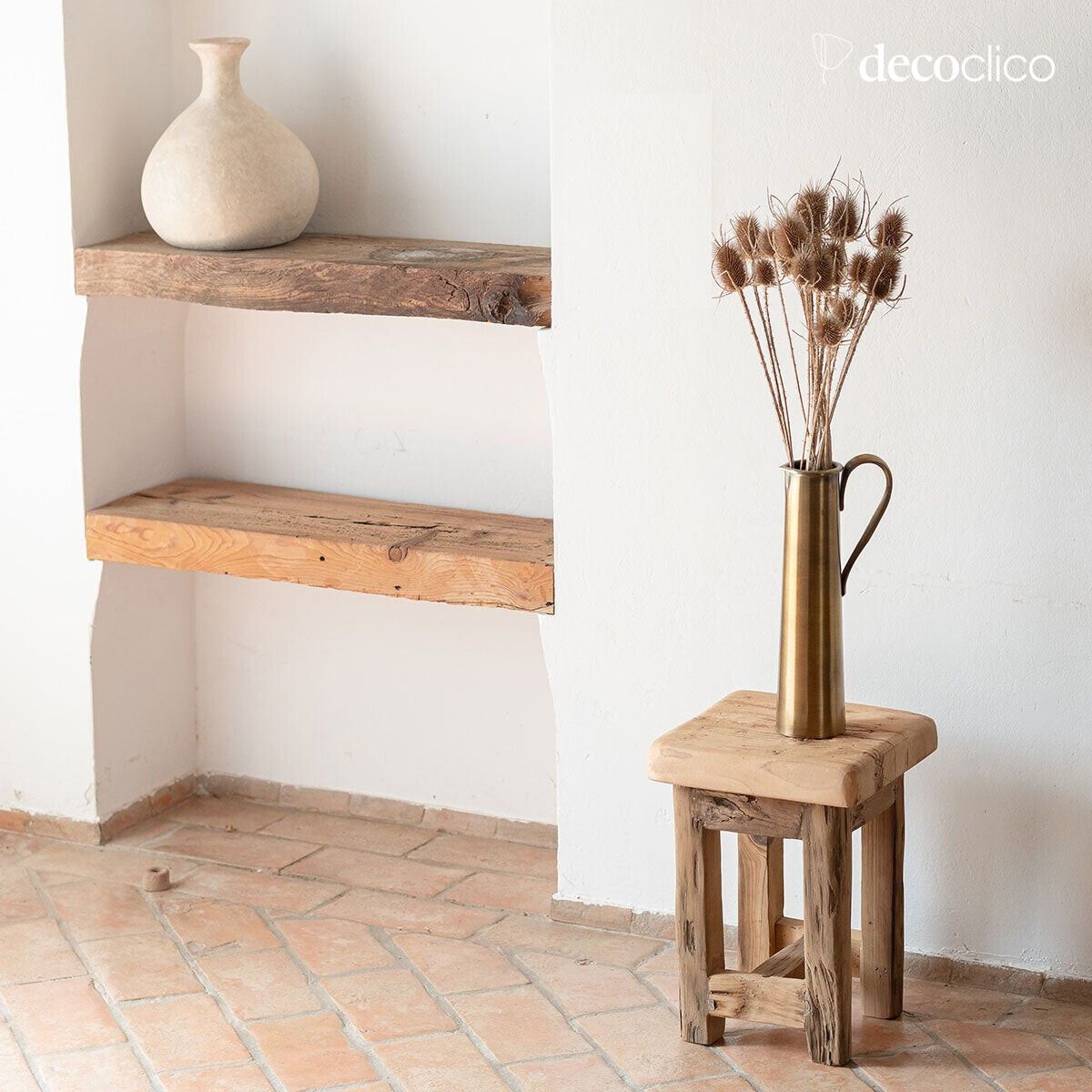 Small stool in light recycled wood Vermont