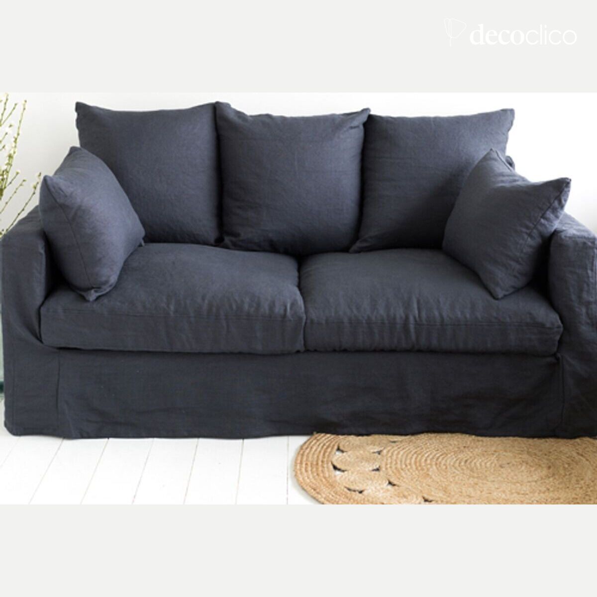 Sofa met afneembare hoezen in geplet linnen Cap Breton ardoise - L 157