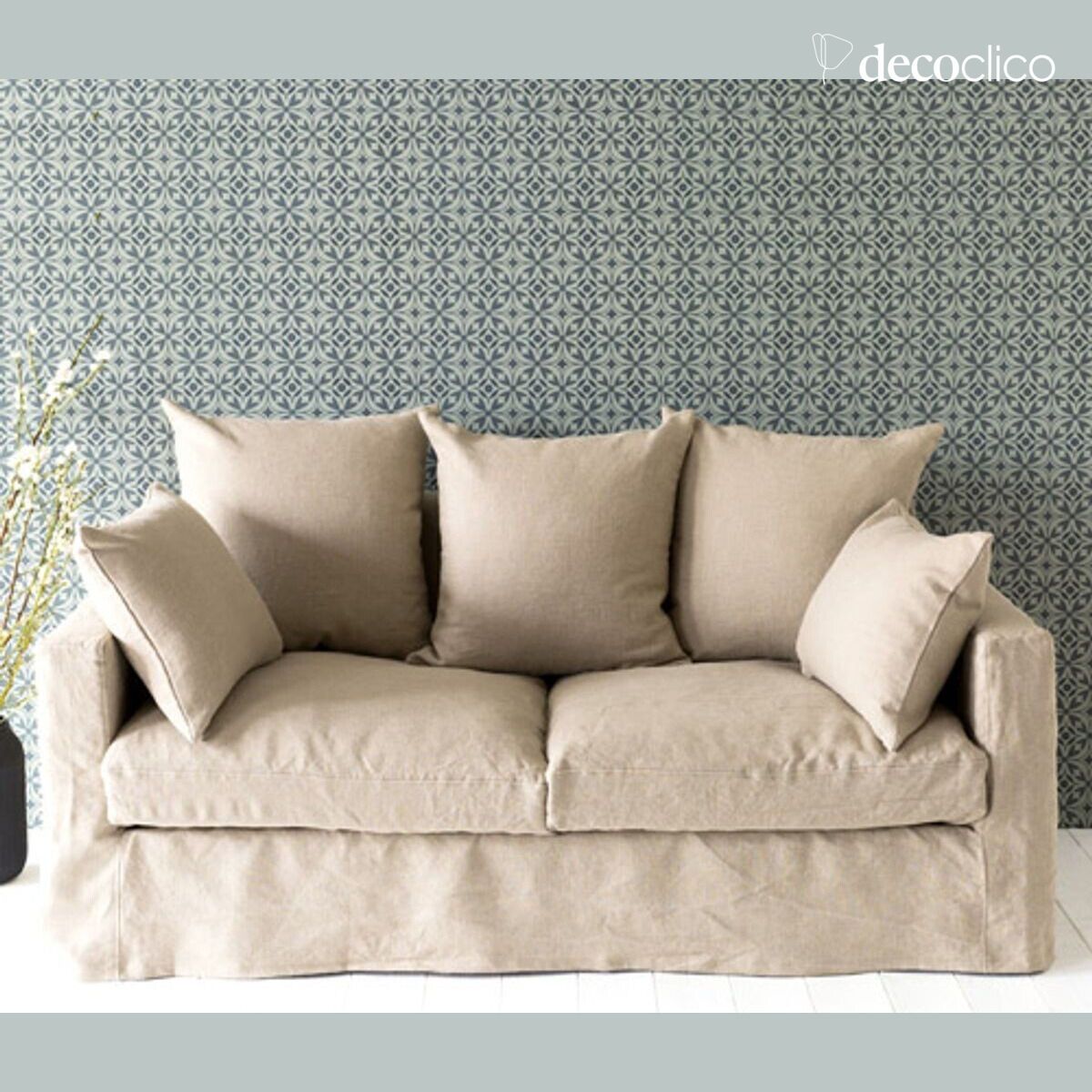 Sofa with removable cover in natural Cap Breton crumpled linen - L 157