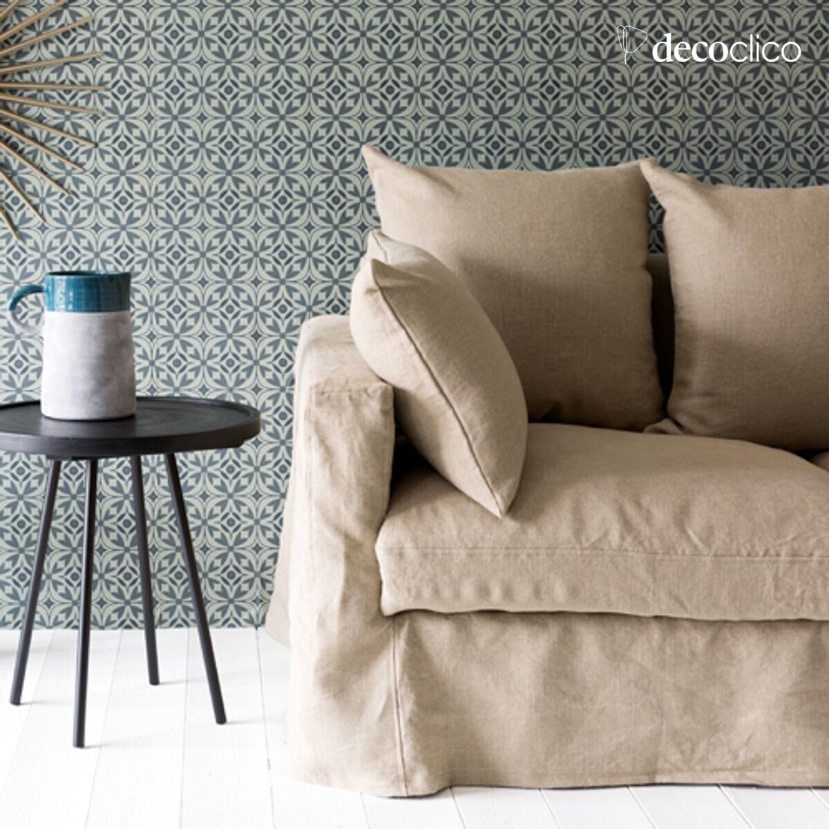 Sofa with removable cover in natural Cap Breton crumpled linen - L 157