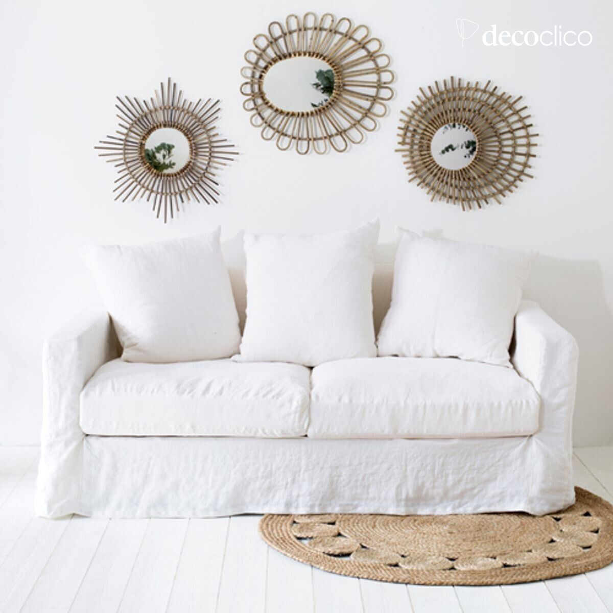 Sofa with removable cover in off-white Cap Breton crumpled linen - L 157