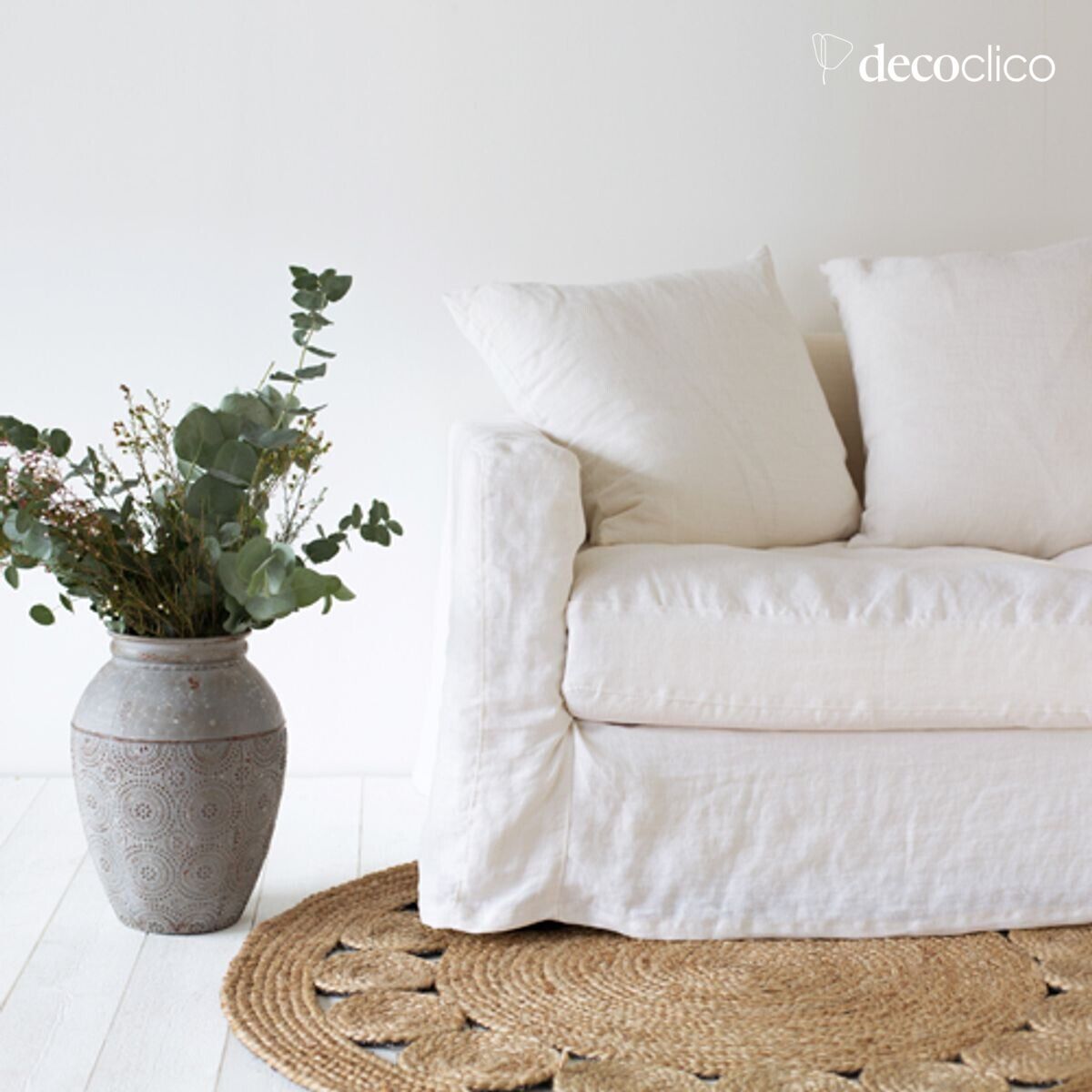 Sofa with removable cover in off-white Cap Breton crumpled linen - L 157