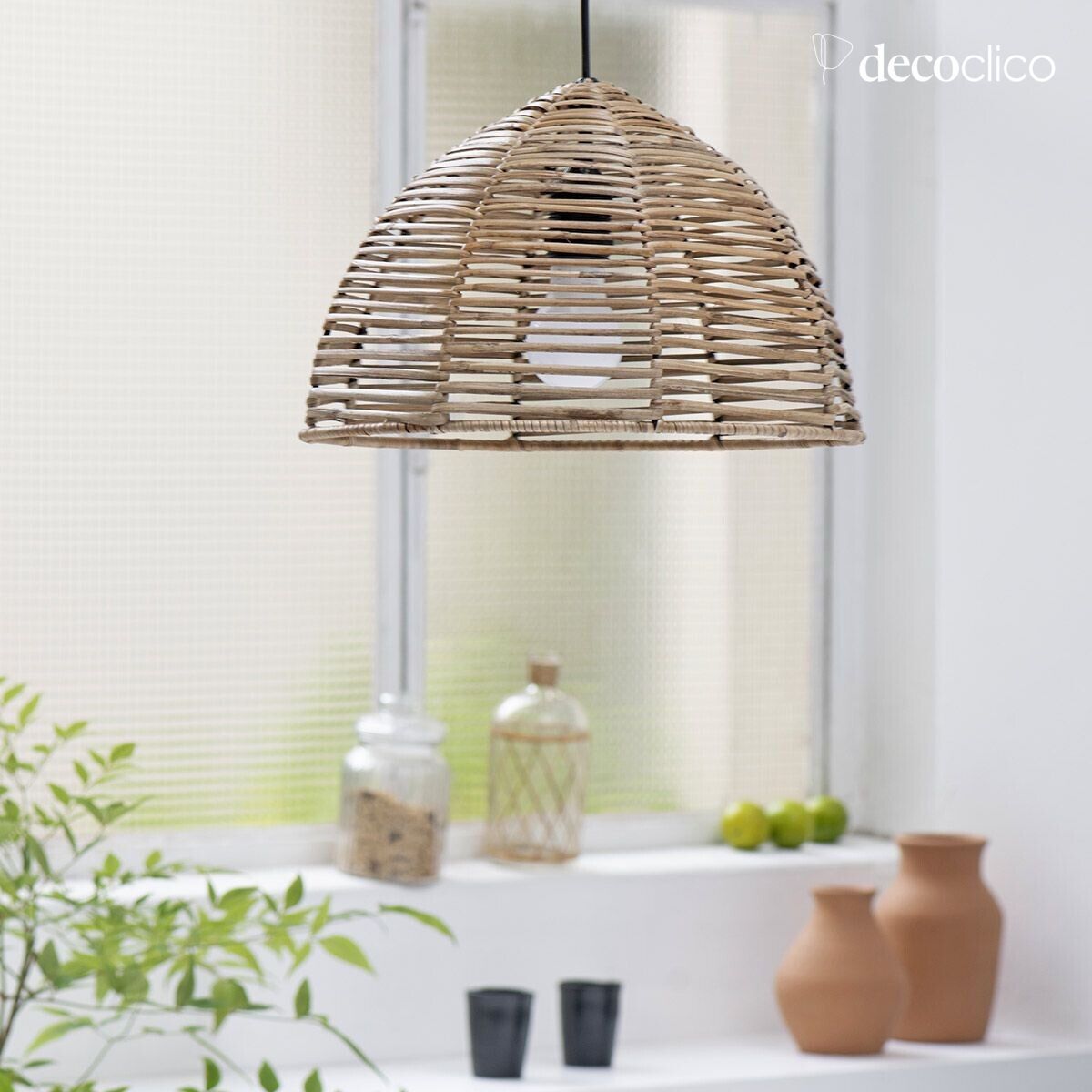 Sospensione a campana in rattan naturale (non elettrificata) Kamo