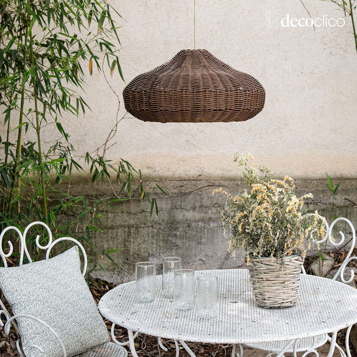 Sospensione a campana XL in polyrattan marrone (non elettrificata) fatta a mano Tavira