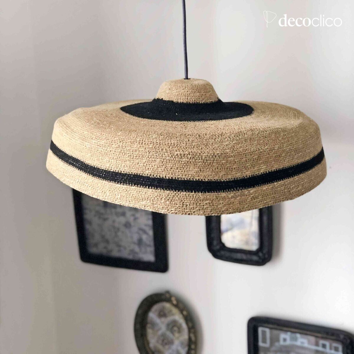 Sospensione a cappello in giunco di mare naturale e nastro nero (non elettrificata) Bayad