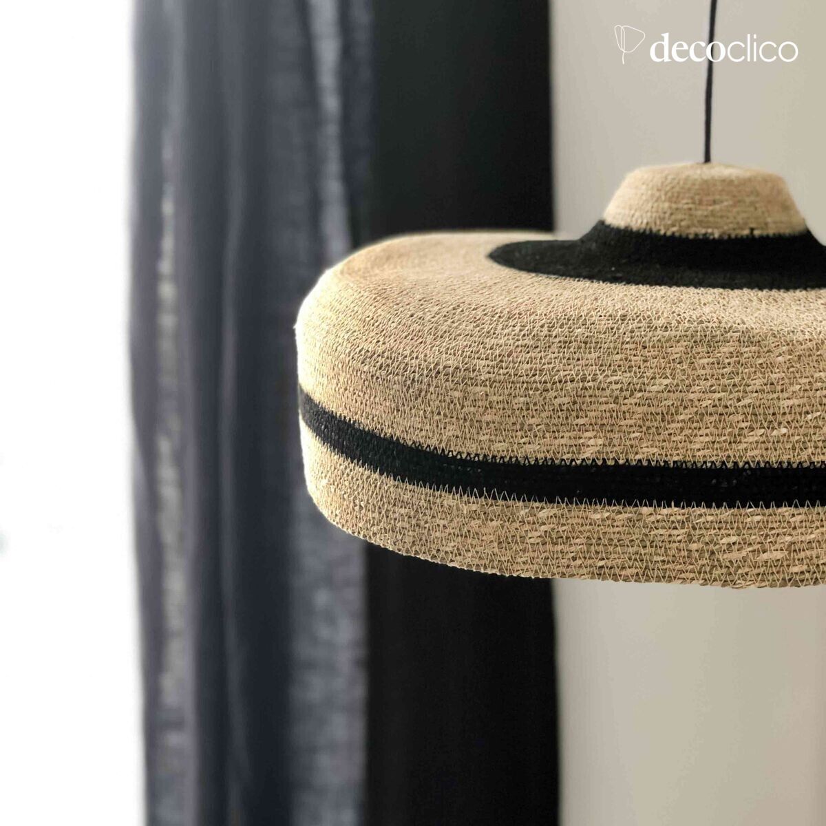 Sospensione a cappello in giunco di mare naturale e nastro nero (non elettrificata) Bayad