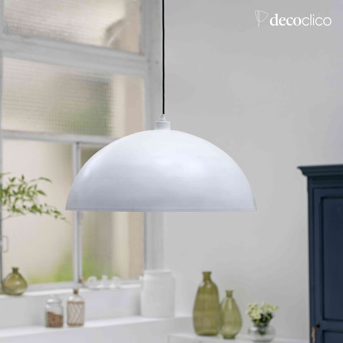 Sospensione a cupola in metallo finitura bianco opaco interno argento Douglas