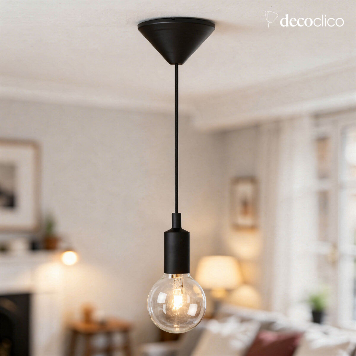 Sospensione con portalampada in pvc nero Fix Lucide