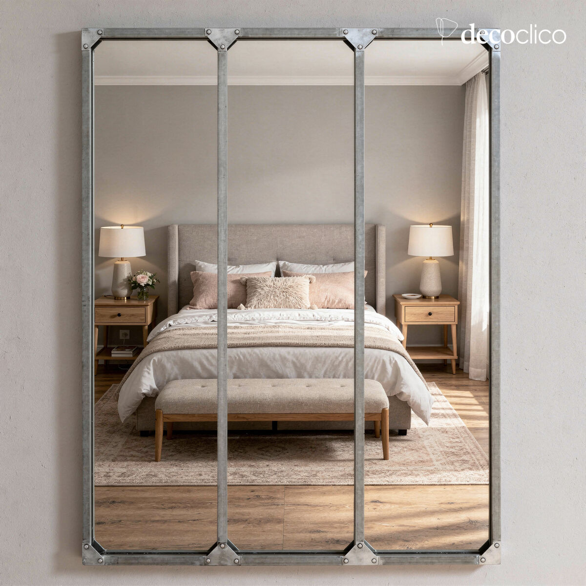 Specchio a vetri XL rettangolare in metallo, finitura zinco 95 x 120 Bricklane