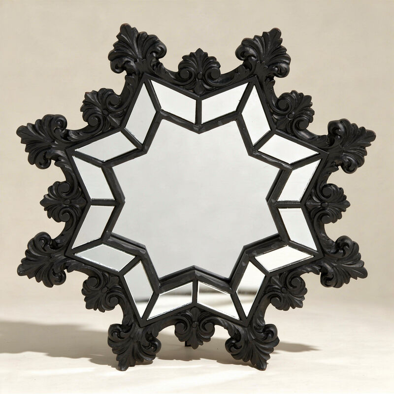 Specchio barocco ottagonale a forma di fiocco nero opaco