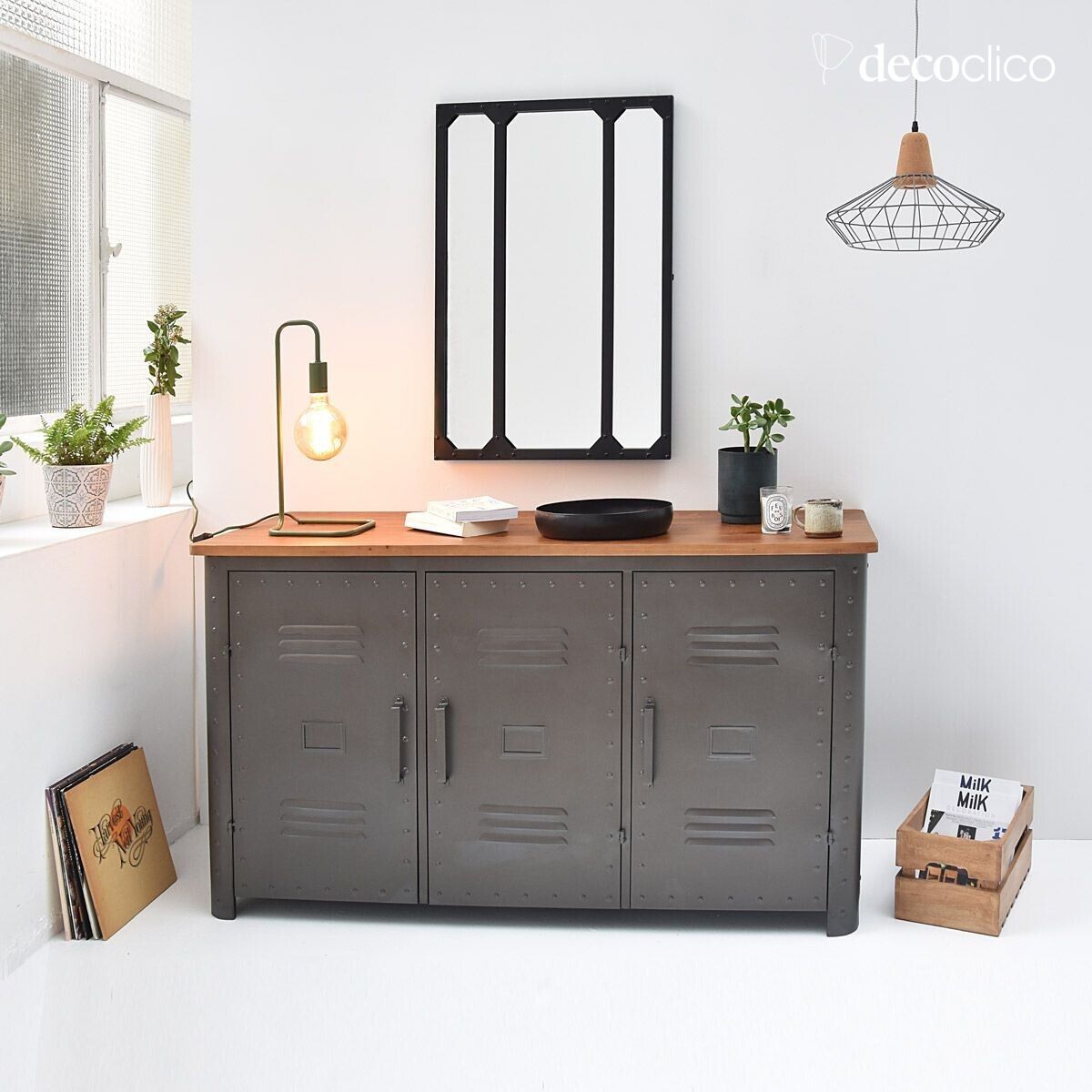 Specchio con vetro da officina in metallo rettangolare nero 60 x 83 cm  Bricklane