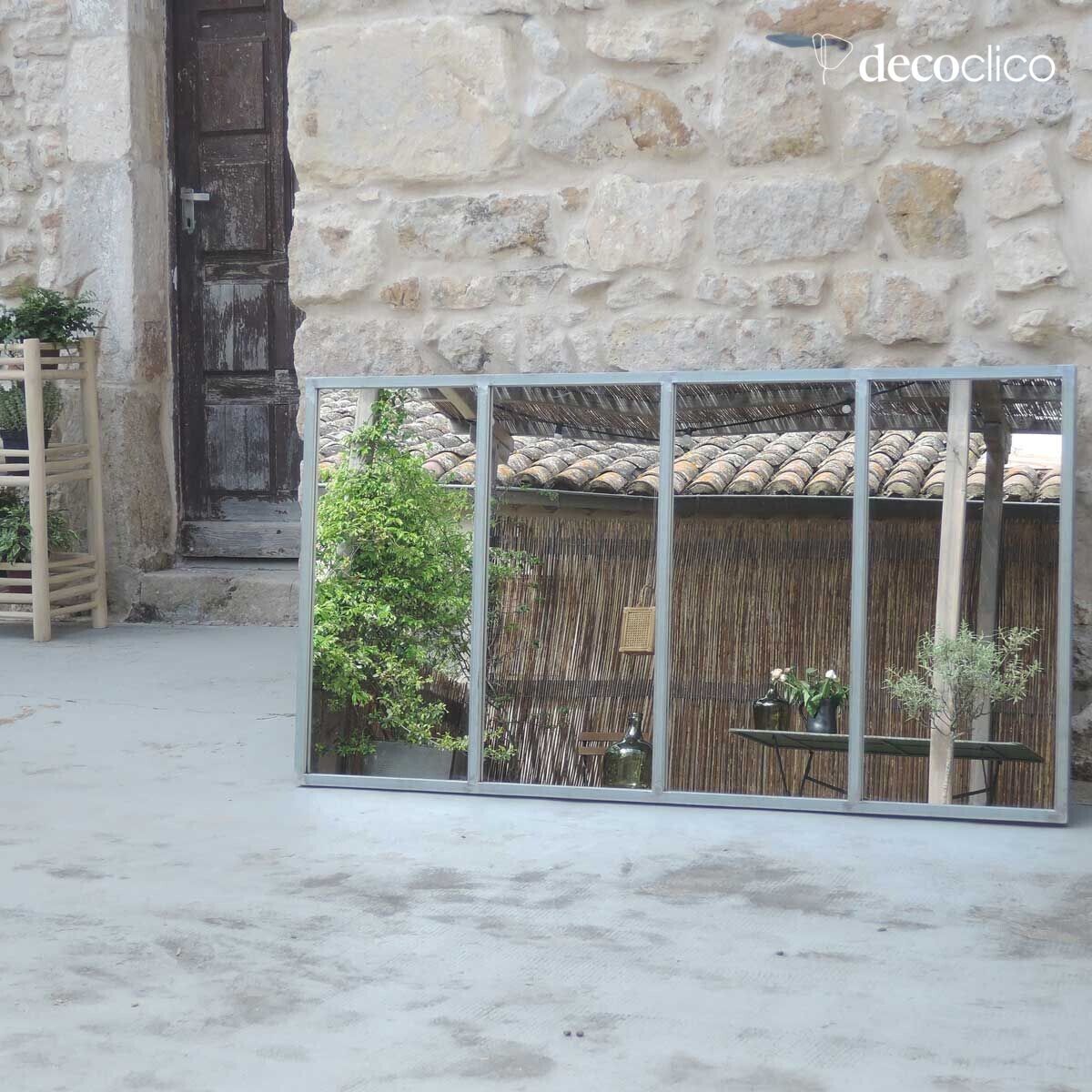 Specchio con vetro rettangolare da officina in metallo con finitura zinco 140 x 75 cm Barney