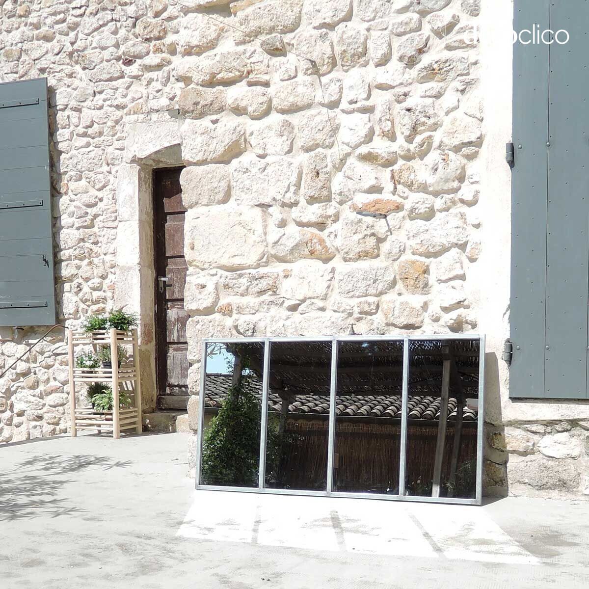 Specchio con vetro rettangolare da officina in metallo con finitura zinco 140 x 75 cm Barney