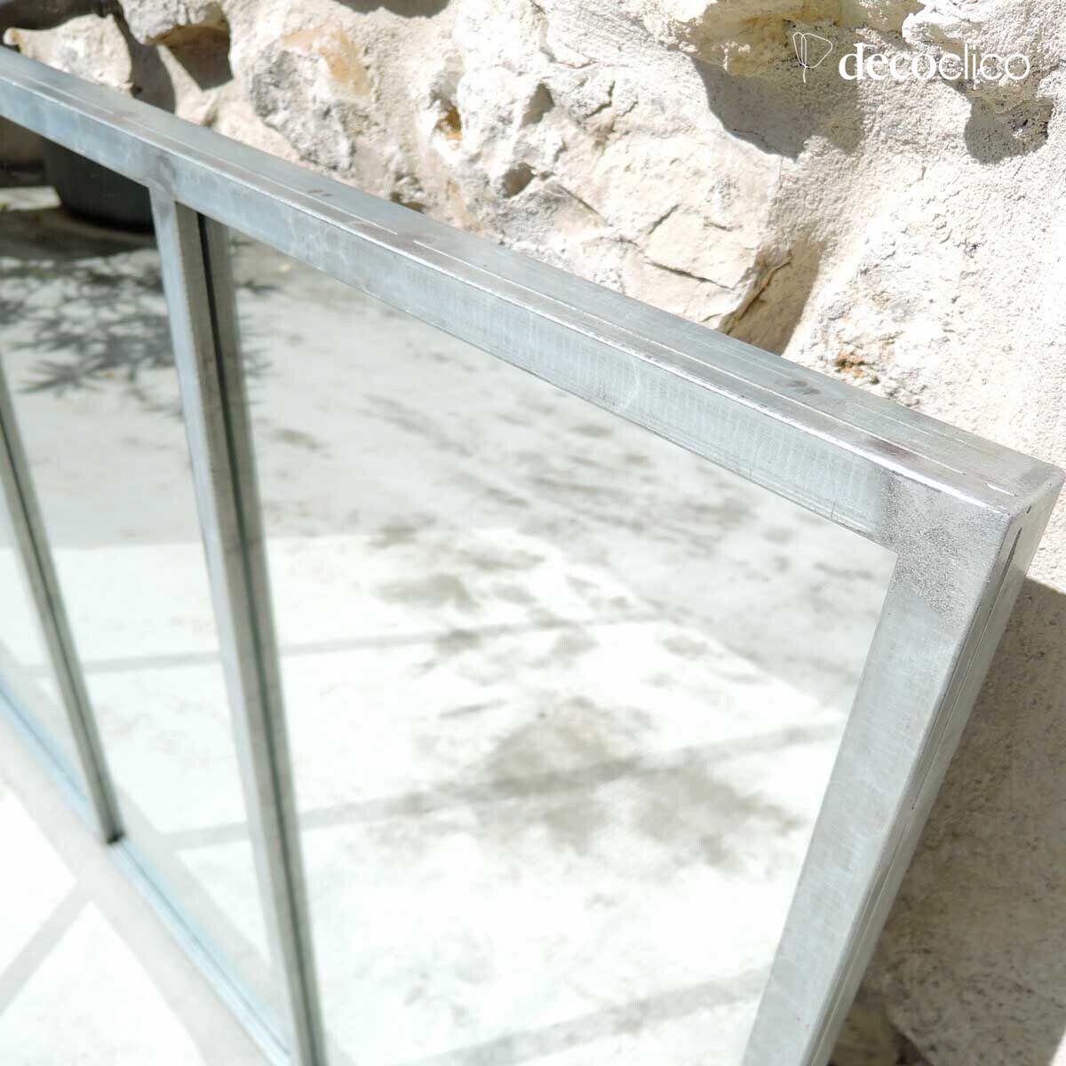 Specchio con vetro rettangolare da officina in metallo con finitura zinco 140 x 75 cm Barney