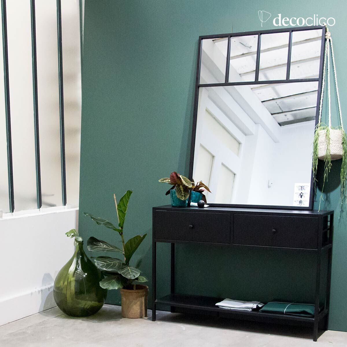 Specchio con vetro suddiviso in compartimenti in metallo nero 90 x 120 cm  Bricklane