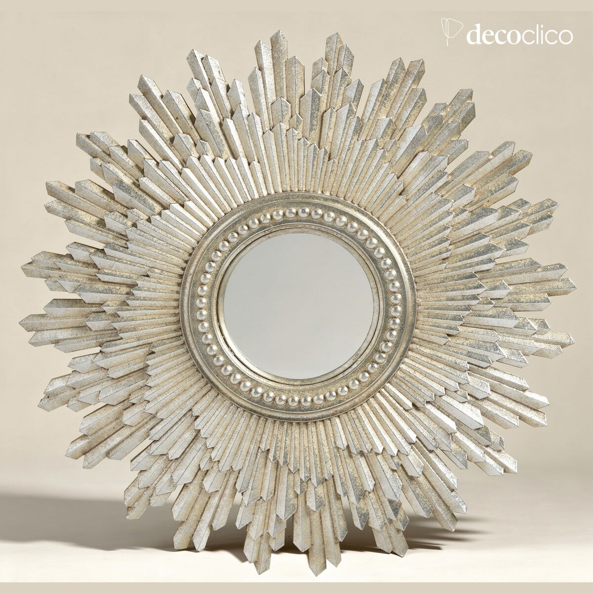 Specchio convesso rotondo a forma di sole color argento