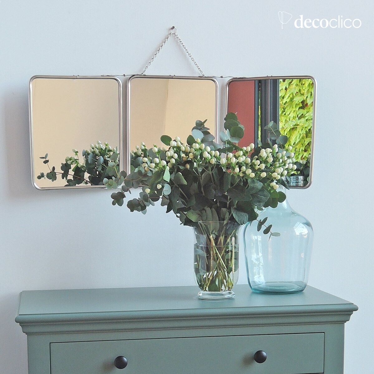 Specchio da barbiere a 3 facce in ottone argentato con catena 78 x 30 cm Chaumont