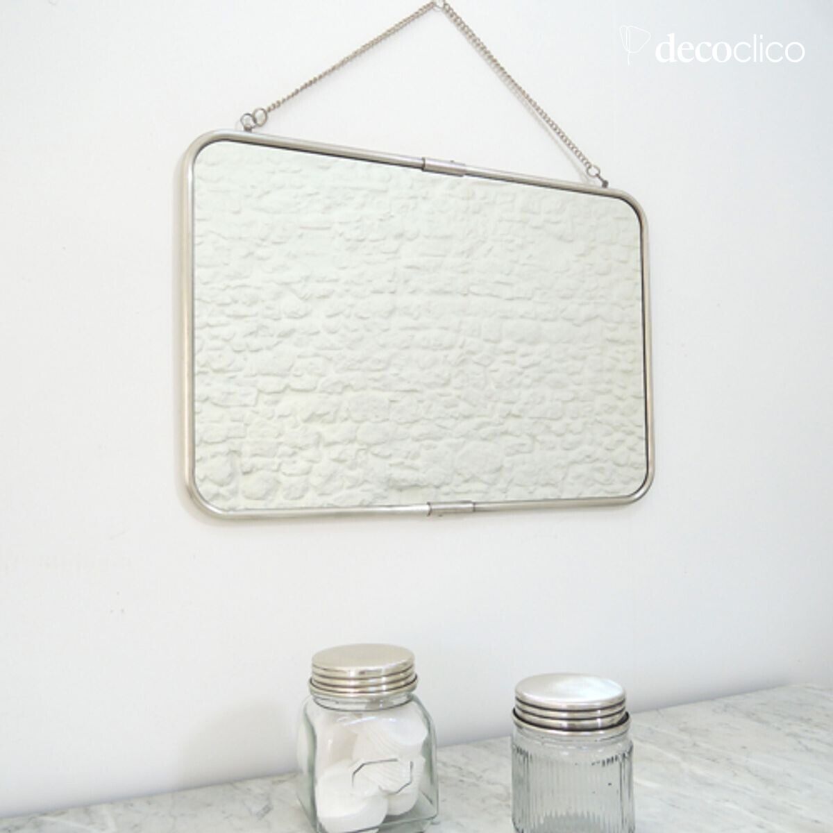 Specchio da barbiere in ottone argentato con catena 56 x 40 cm Chaumont