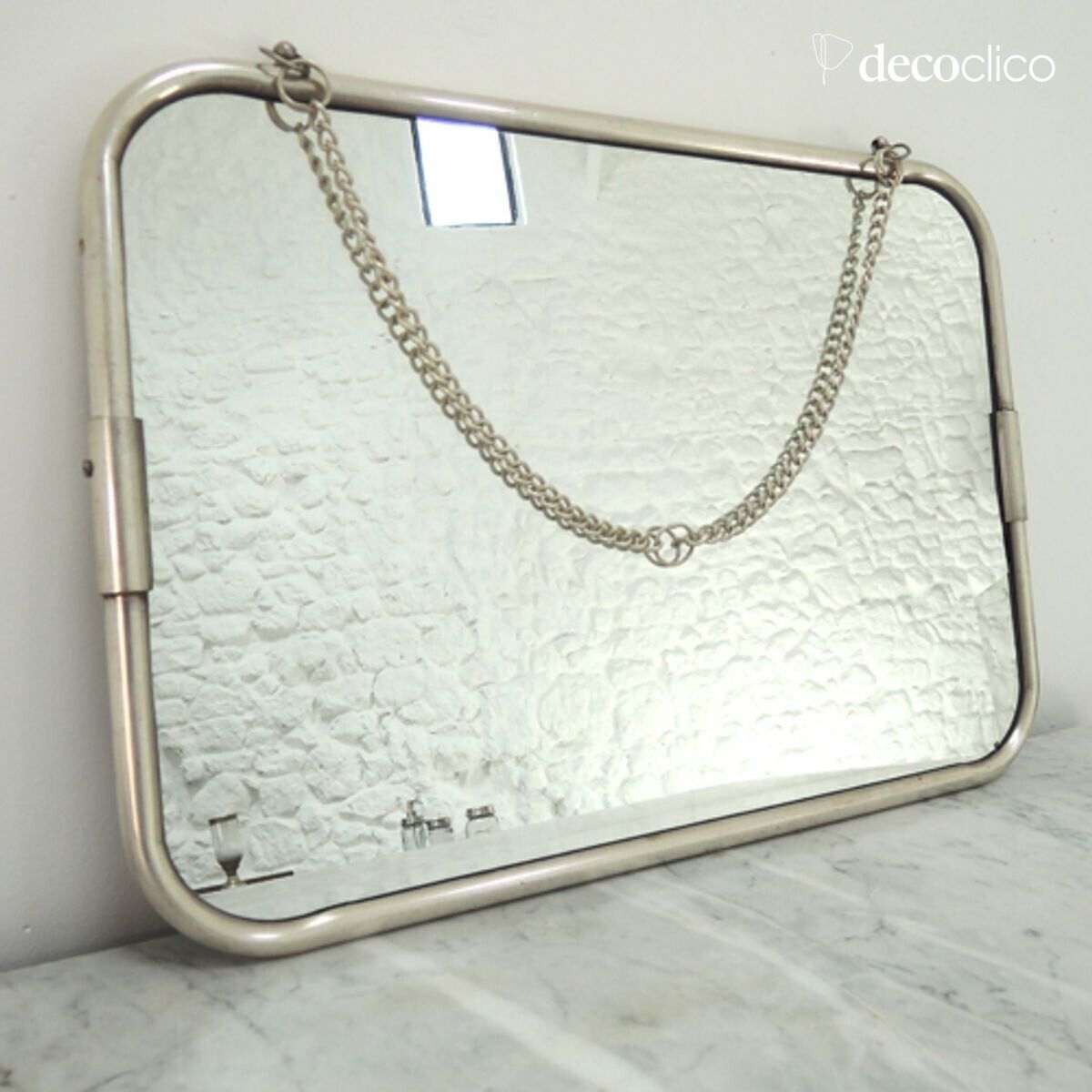 Specchio da barbiere rettangolare in ottone argentato con catena 39 x 28 cm Chaumont