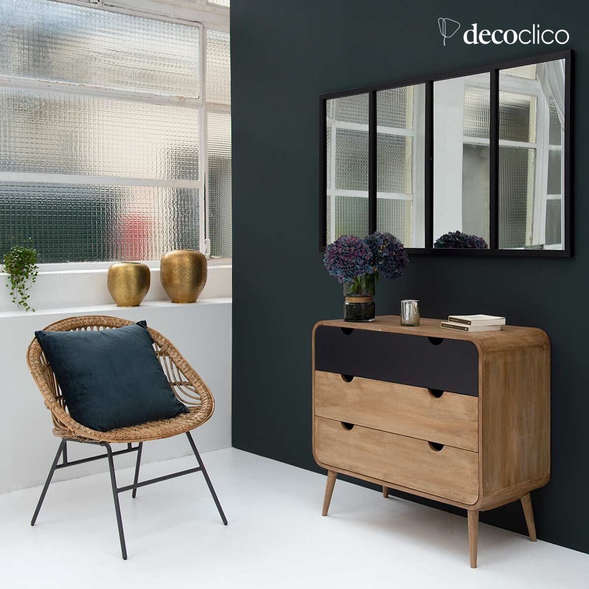 Specchio da officina rettangolare in metallo nero 140 x 75 cm  Barney
