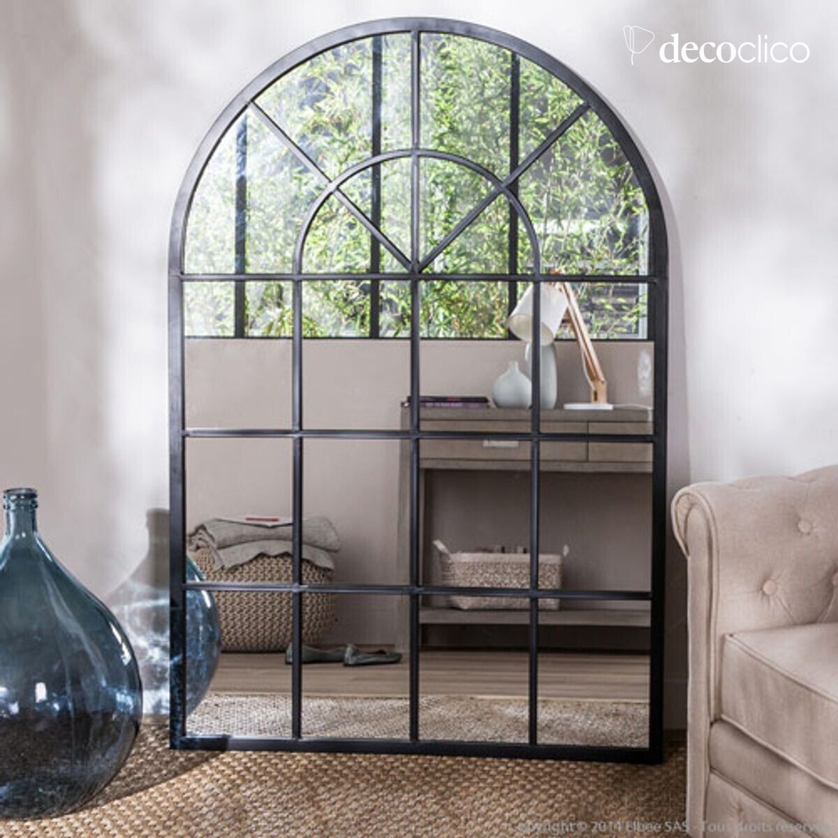 Specchio da officina XL in metallo nero a forma di arco 92 x 135 cm Bricklane