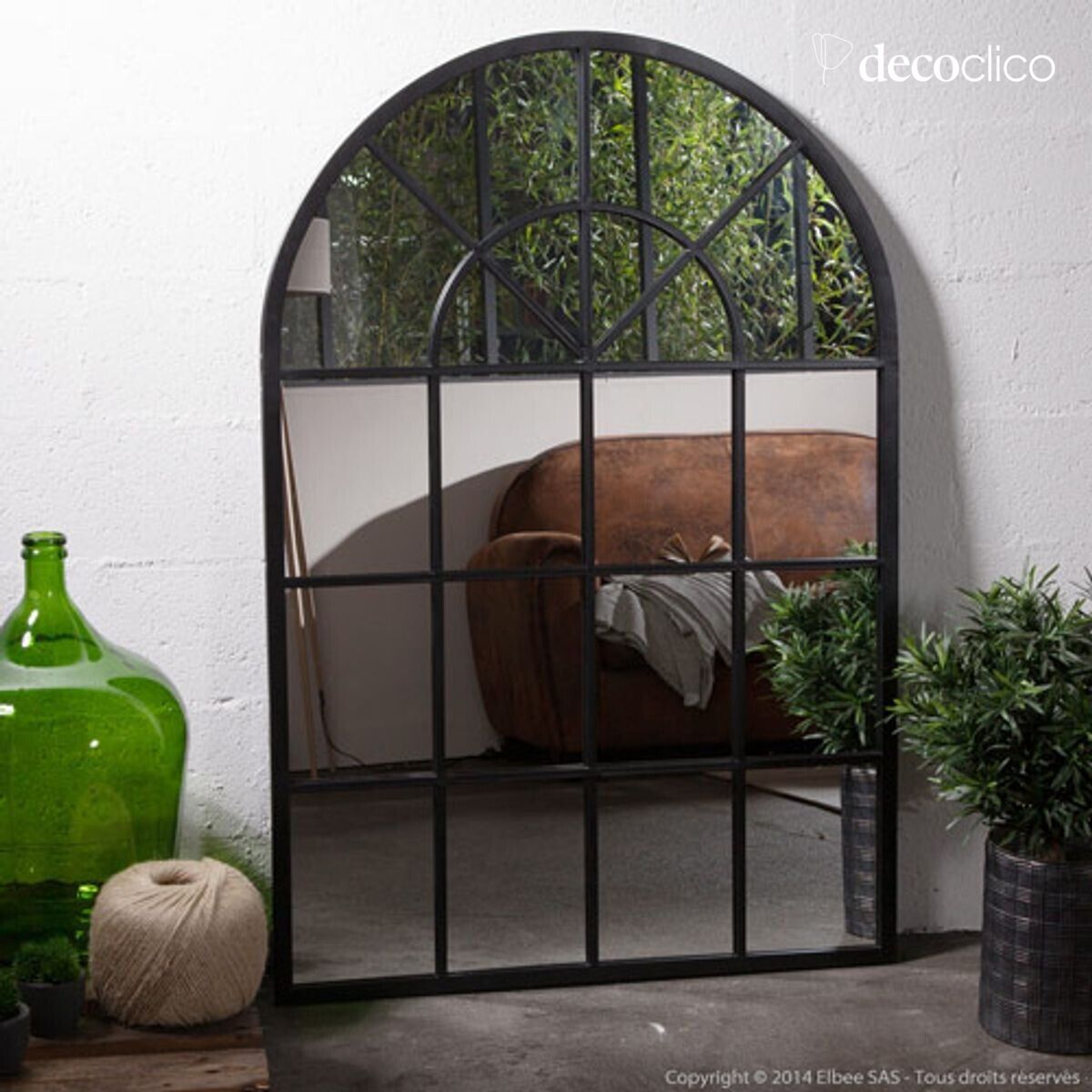 Specchio da officina XL in metallo nero a forma di arco 92 x 135 cm Bricklane