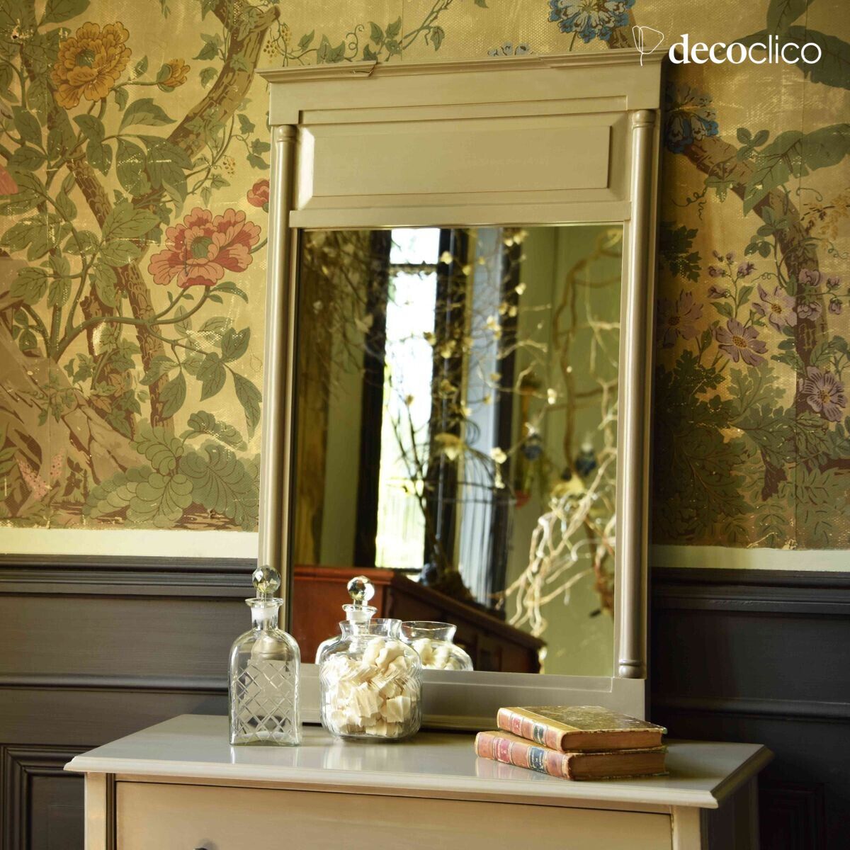 Specchio da parete in legno di mango verniciato 58 x 91 cm grigio verde Mareuil