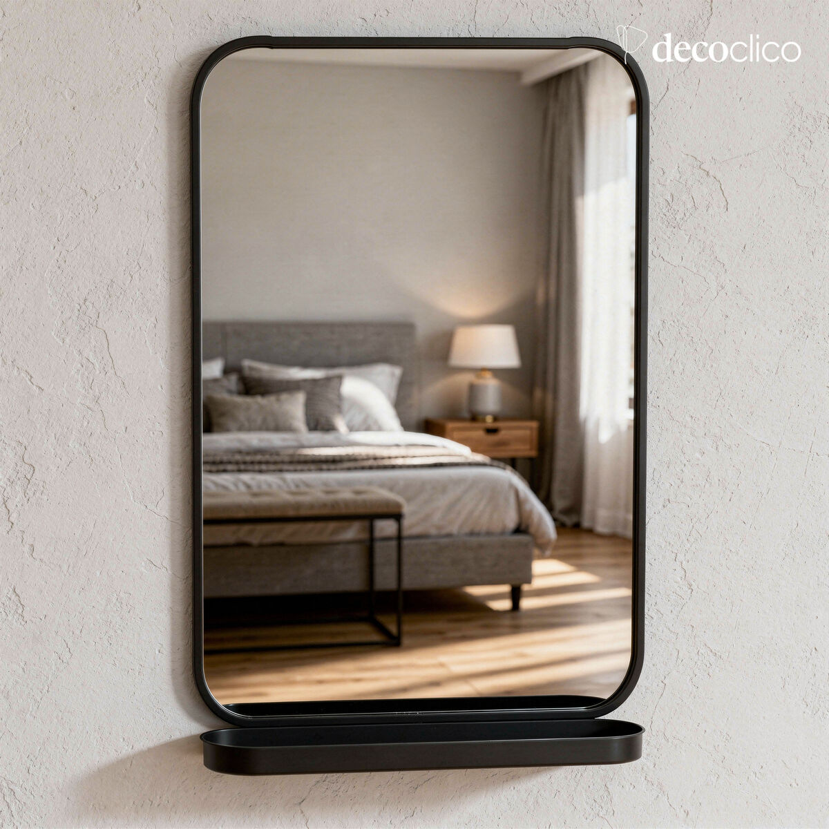 Specchio in metallo nero con ripiano 50 x 78 cm Bricklane