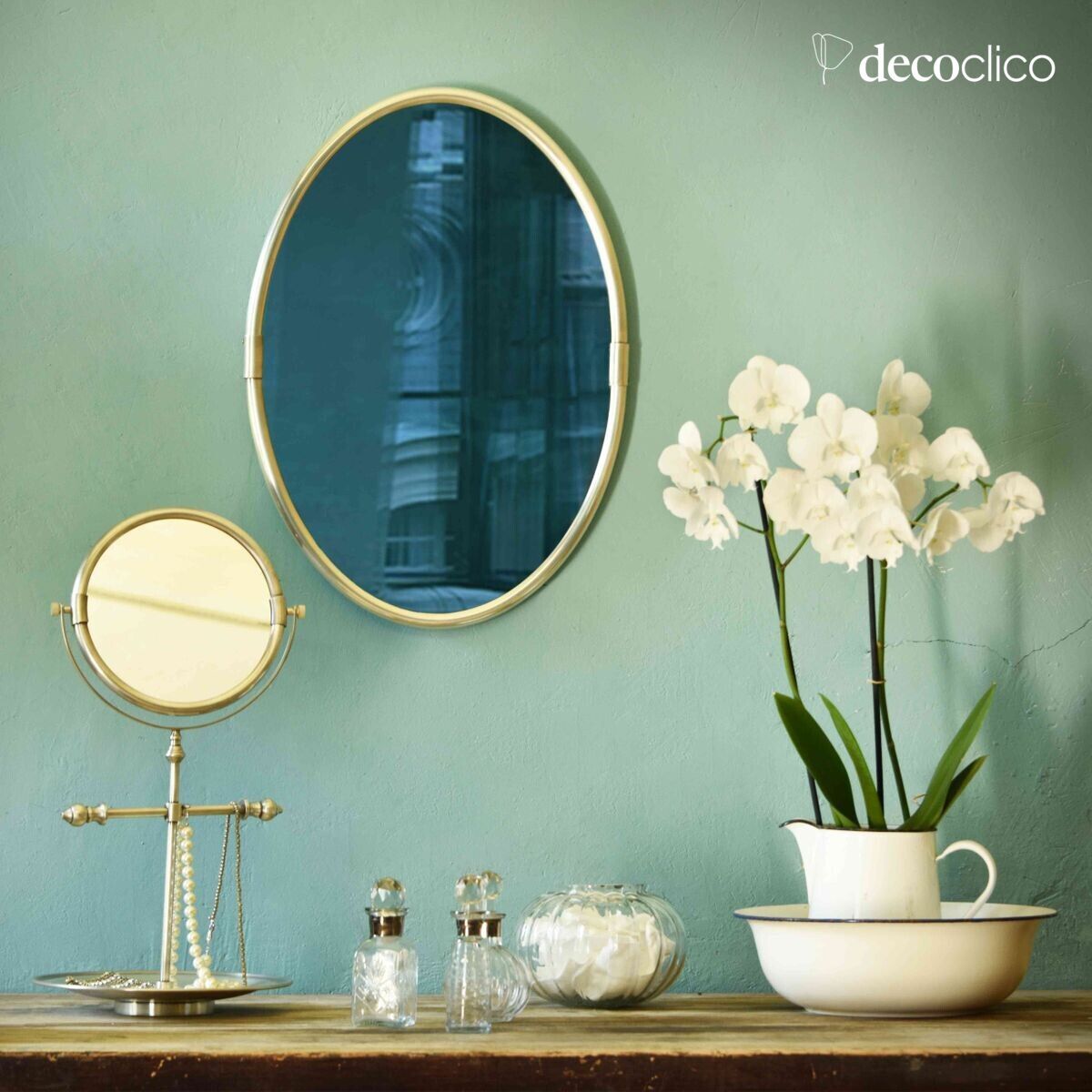 Specchio ovale in ottone argentato 57 x 41 cm Chaumont