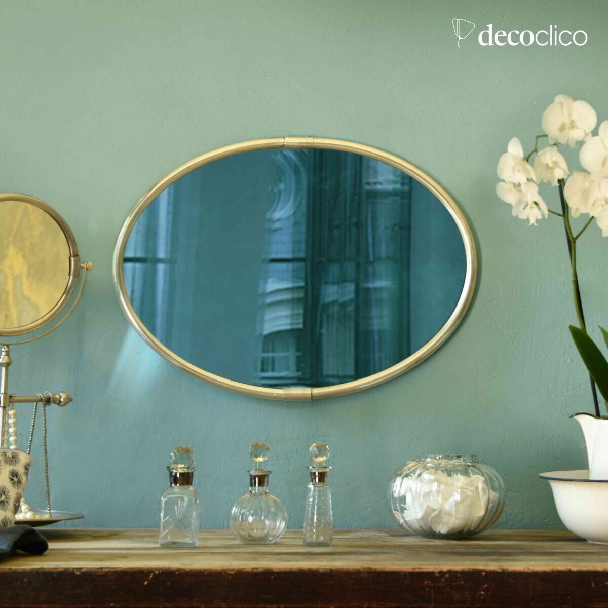 Specchio ovale in ottone argentato 57 x 41 cm Chaumont